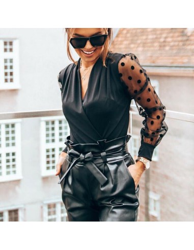 Black transparent sleeve blouse with polka dots